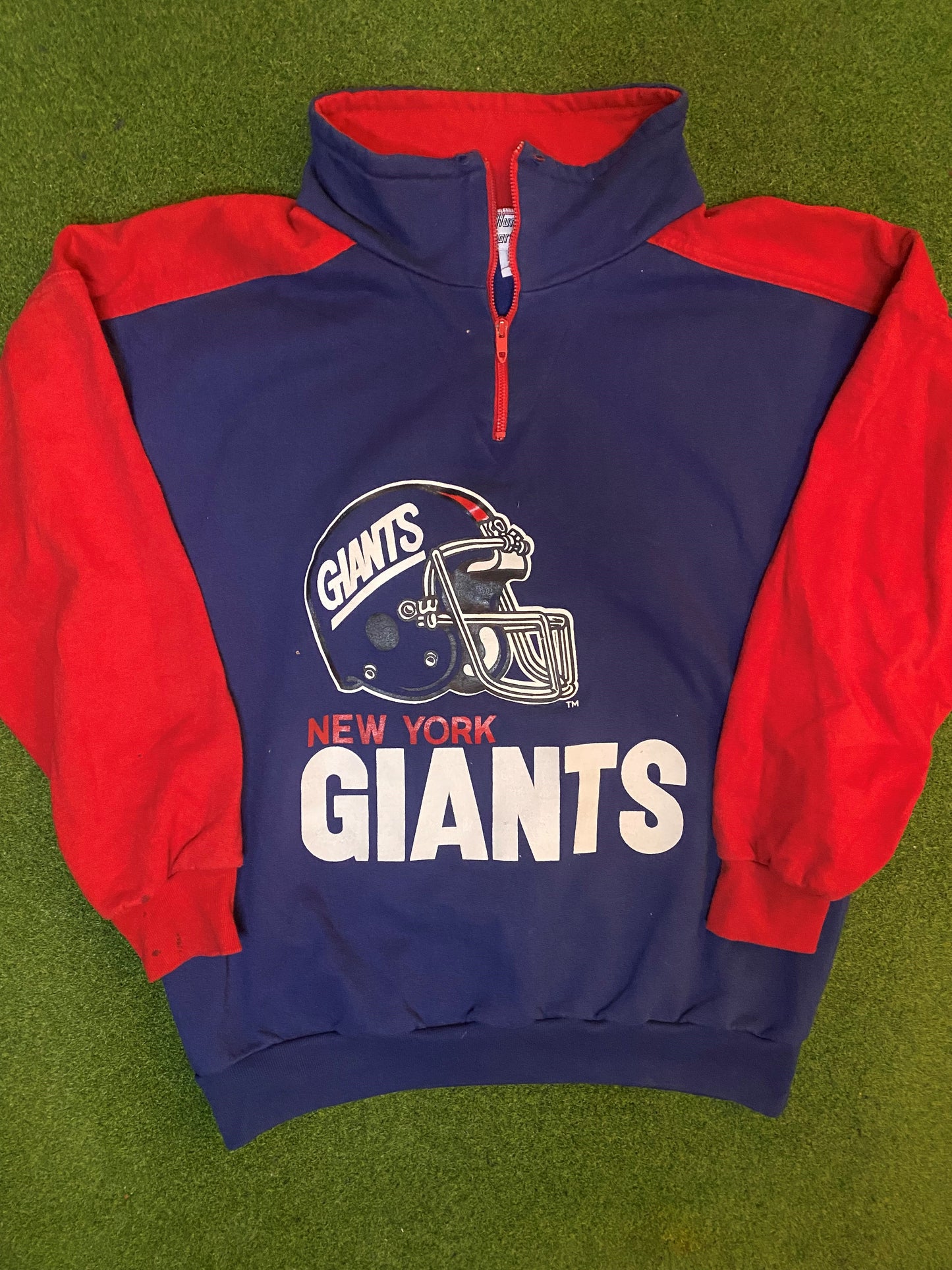 90s New York Giants - Vintage NFL 3/4 Zip Pullover (Large) - Gametime Vintage