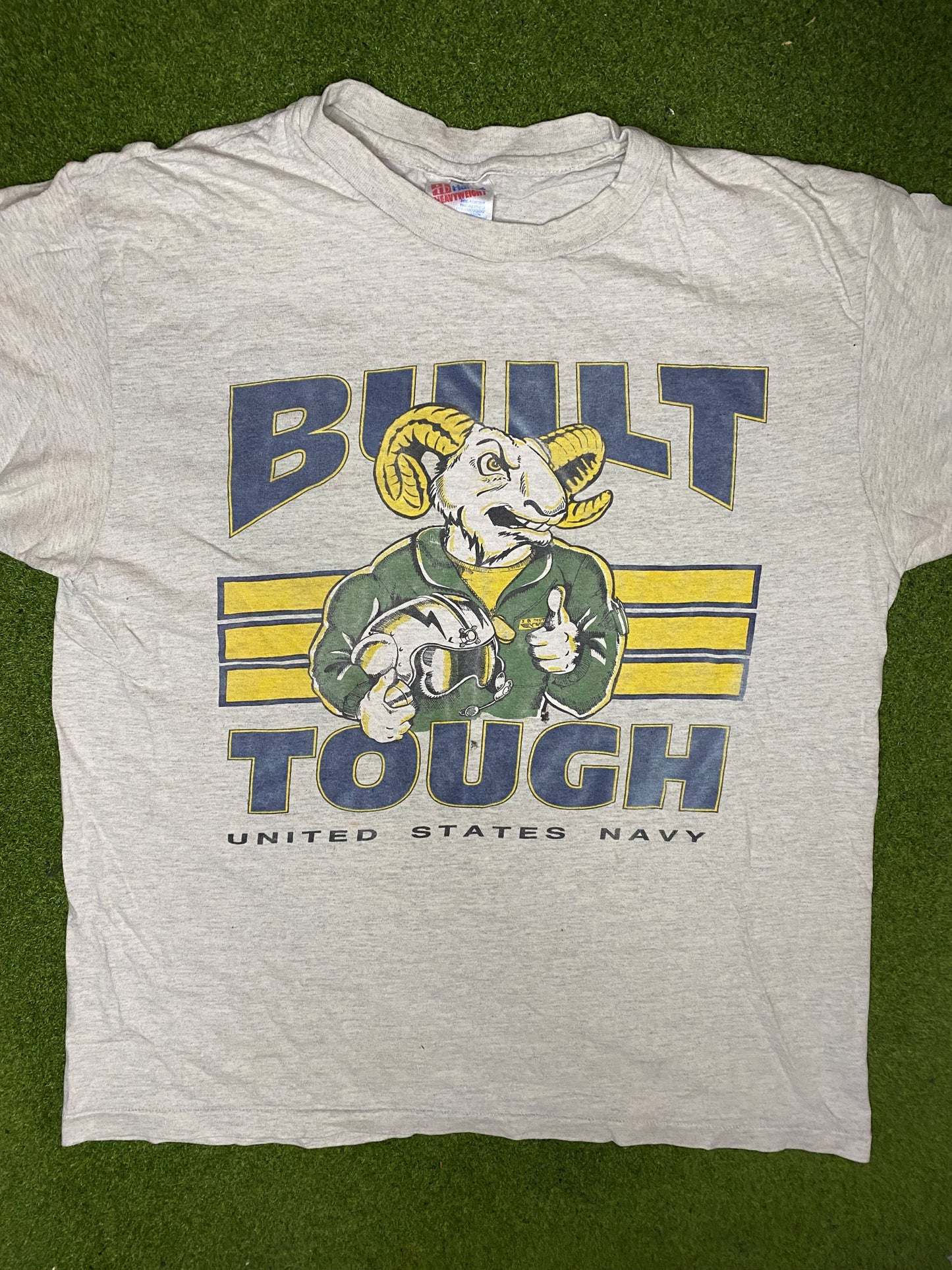 90s Navy - Built Tough - Vintage United States Military T-Shirt (Large) - Gametime Vintage
