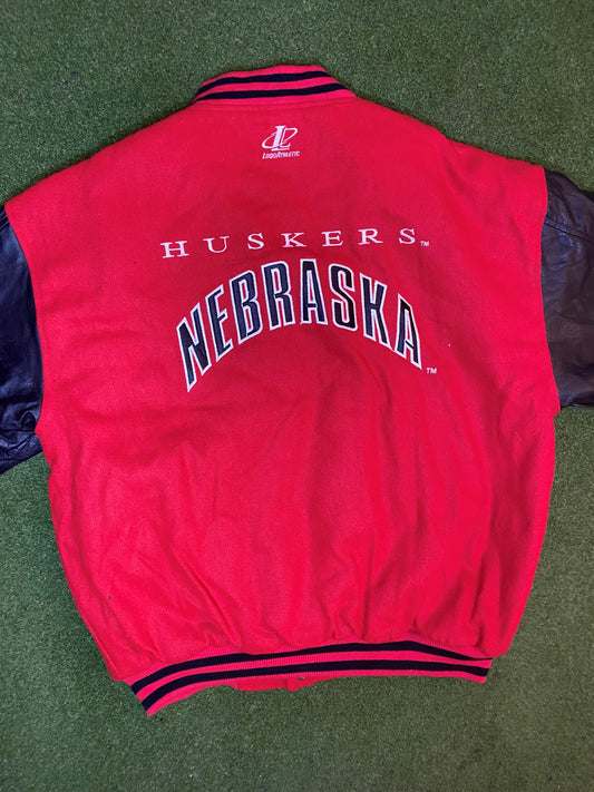 90s Nebraska Cornhuskers - Vintage College Varsity Jacket (Large) - Gametime Vintage