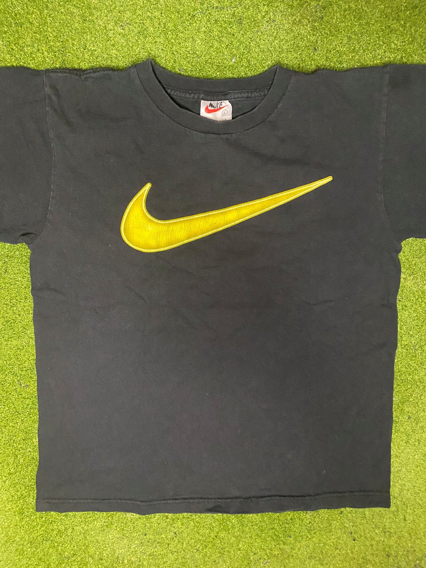 90s Nike - Big Swoosh - Vintage Nike T Shirt (Youth Large) - Gametime Vintage