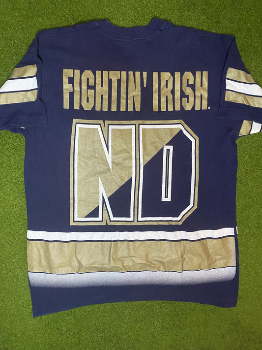 90s Notre Dame Fightin' Irish - Print All Over - Double Sided - Vintage College Tee (Large) - Gametime Vintage