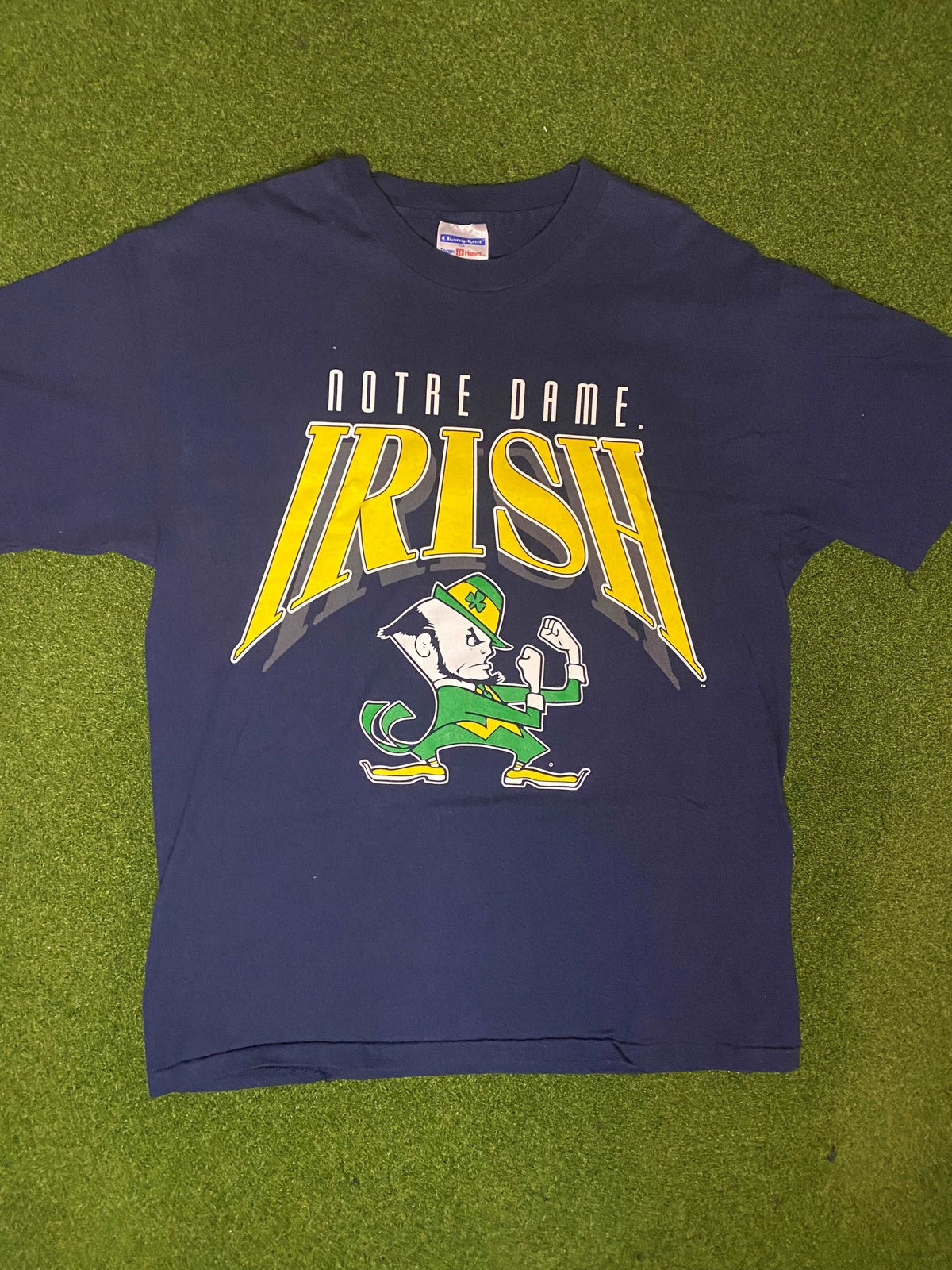 90s Notre Dame Fighting Irish - Big Logo - Vintage College Tee Shirt (Large) - Gametime Vintage