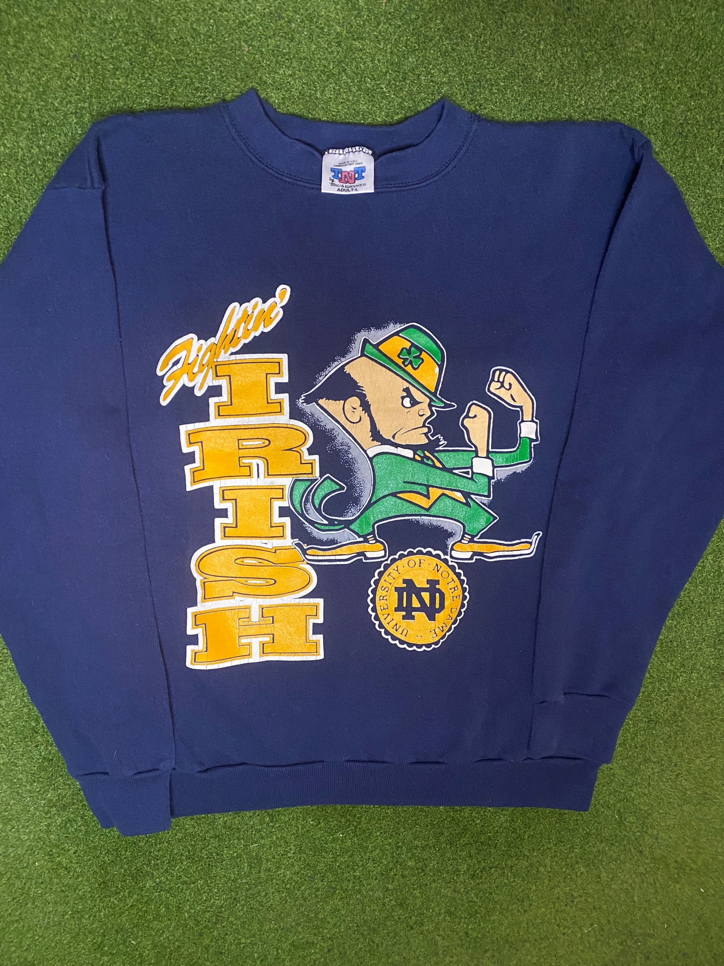 90s Notre Dame Fighting Irish - Vintage College Sweatshirt (Large) - Gametime Vintage