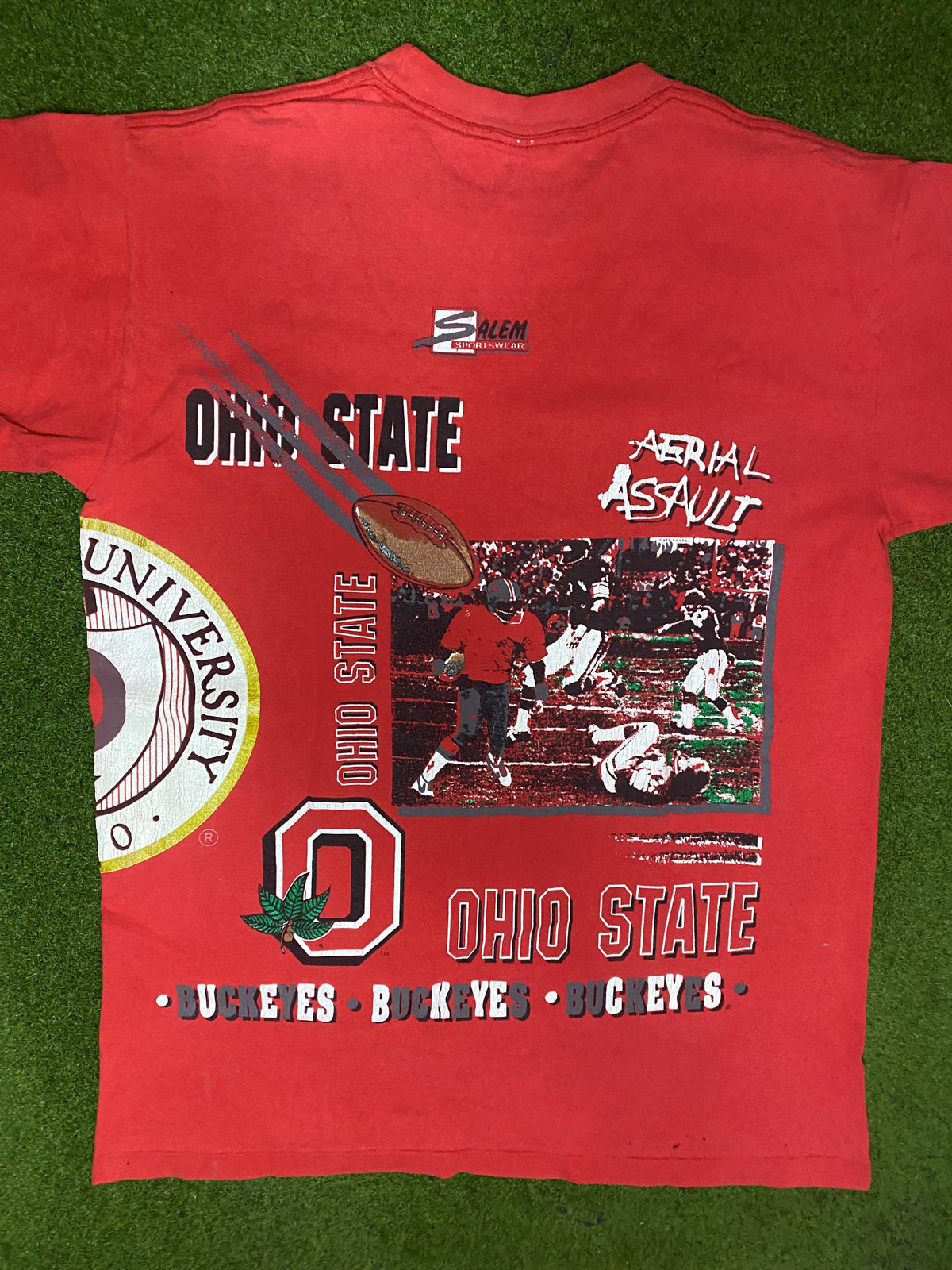90s Ohio State Buckeyes - All Over Print - Vintage College T-Shirt (Large) - Gametime Vintage