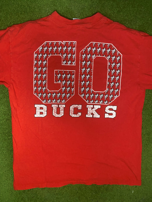 90s Ohio State Buckeyes - Double Sided - Vintage College T-Shirt (Large) - Gametime Vintage