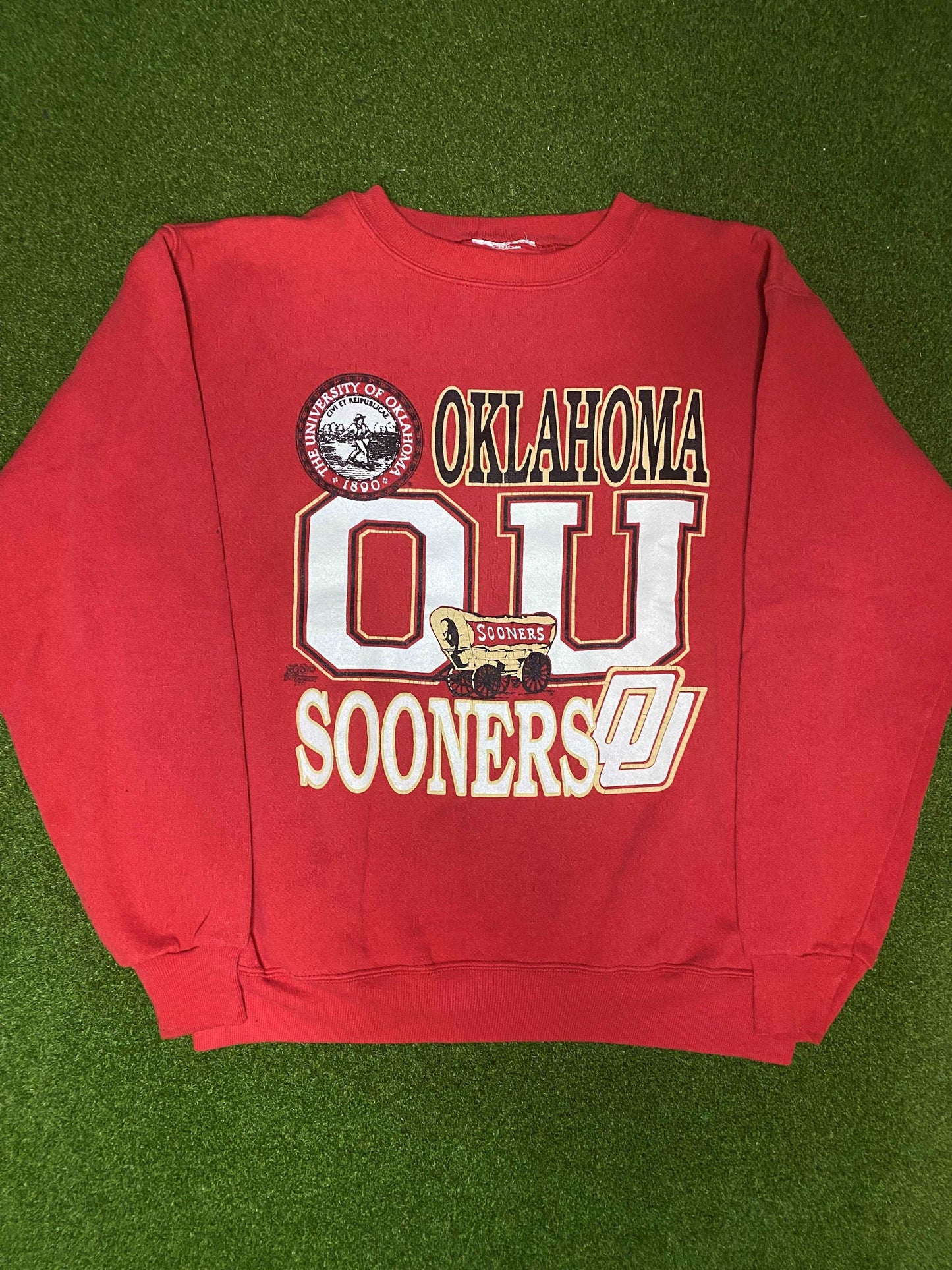 90s Oklahoma Sooners - Vintage College Crewneck (Medium) - Gametime Vintage