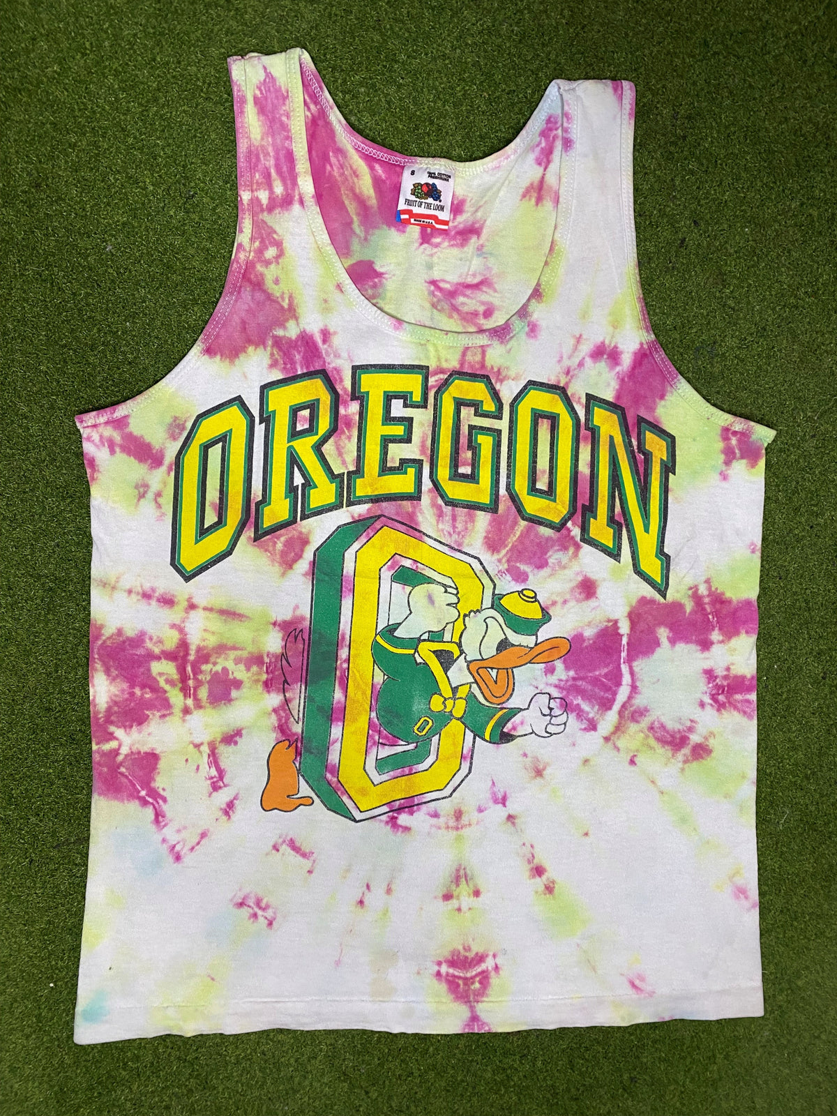90s Oregon Ducks - Tie Dye - Vintage College Tank (Small) - Gametime Vintage