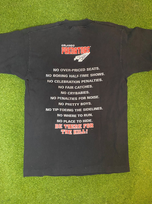 90s Orlando Predators - Double Sided - Vintage Arena Football T-Shirt (Medium) - Gametime Vintage