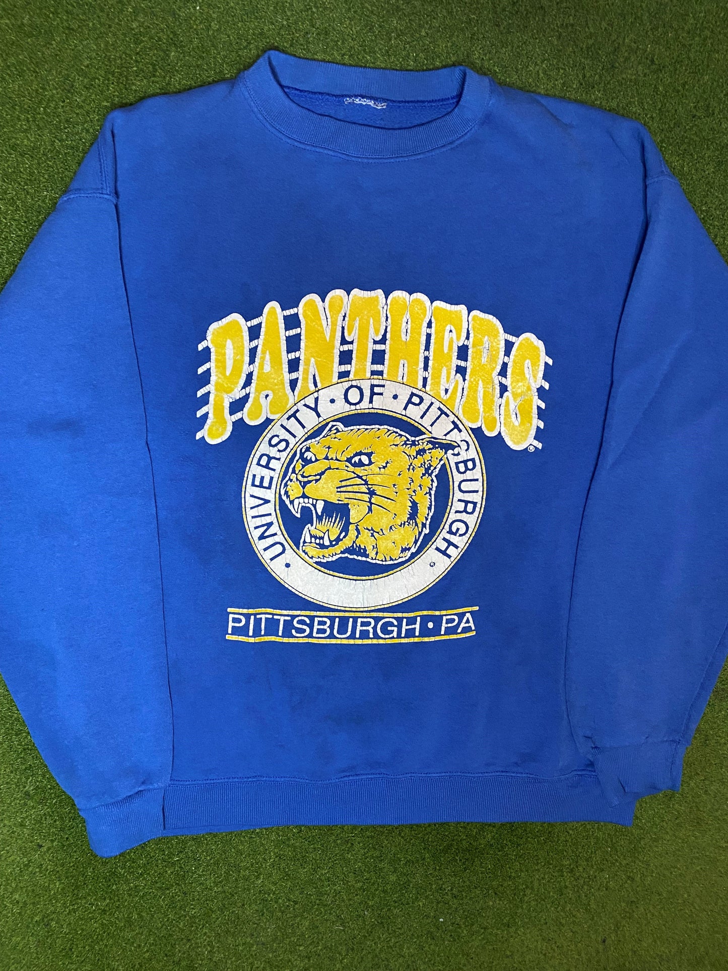 90s Pittsburgh Panthers - Vintage College Sweatshirt (Large) - Gametime Vintage