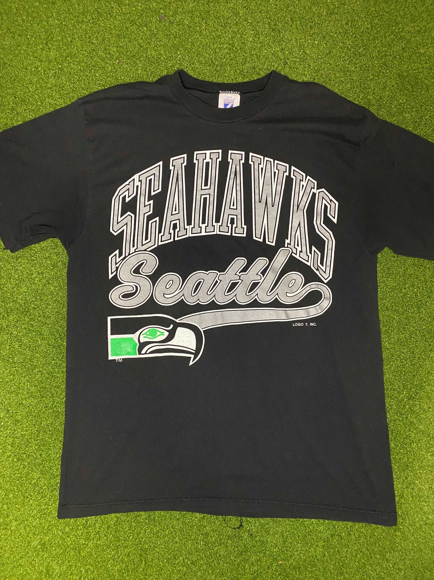 90s Seattle Seahawks - Big Logo - Vintage NFL Tee Shirt (Large) - Gametime Vintage