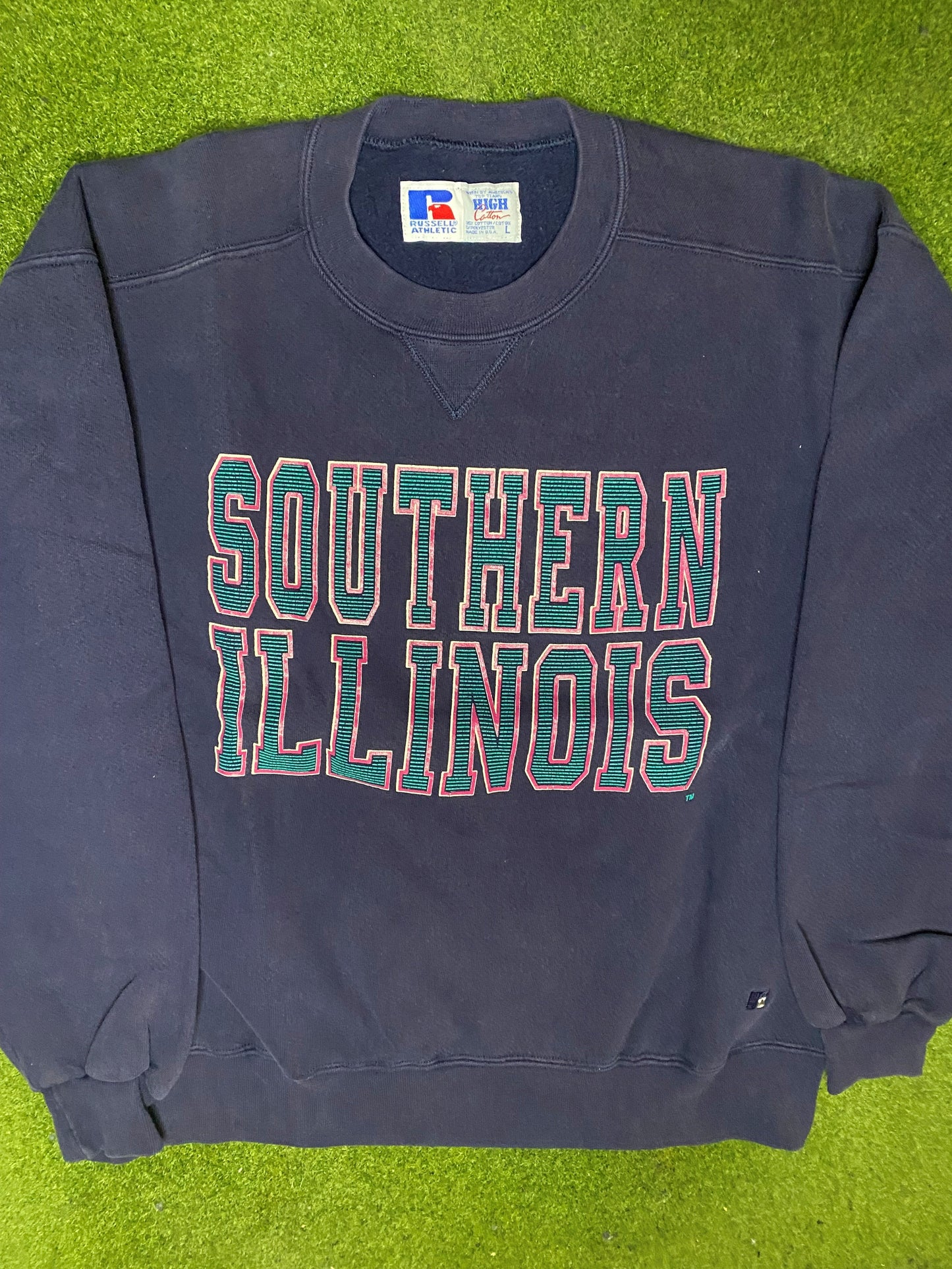 90s Southern Illinois Salukis - Vintage College Sweatshirt (Large) - Gametime Vintage