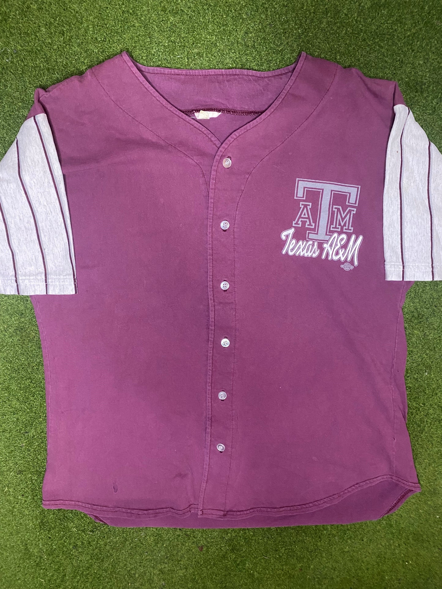 90s Texas A&M Aggies - Vintage College Button Up T-Shirt (Large) - Gametime Vintage