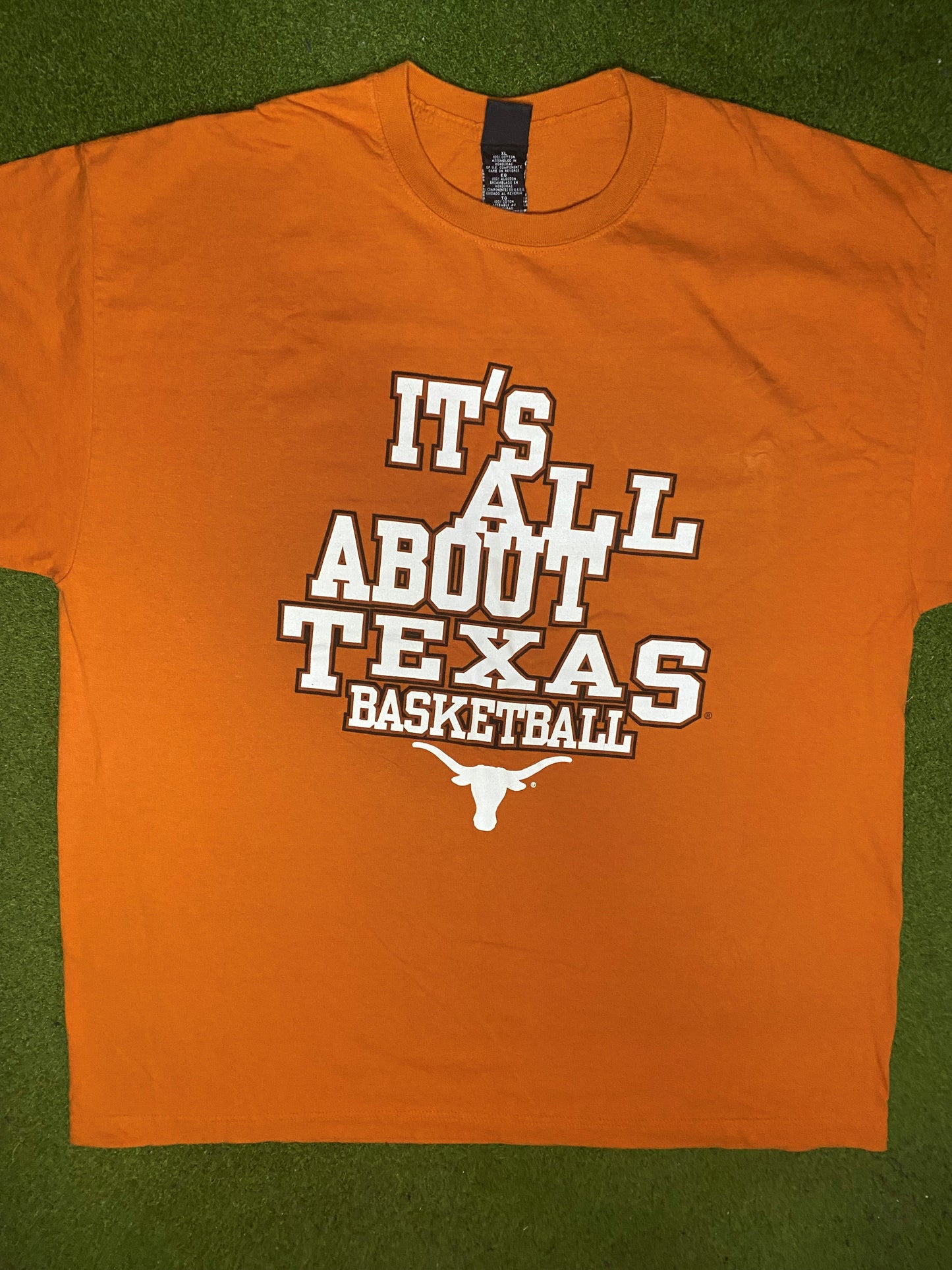 90s Texas Longhorns - It's All About Texas Basketball - Vintage College Tee (XL) - Gametime Vintage