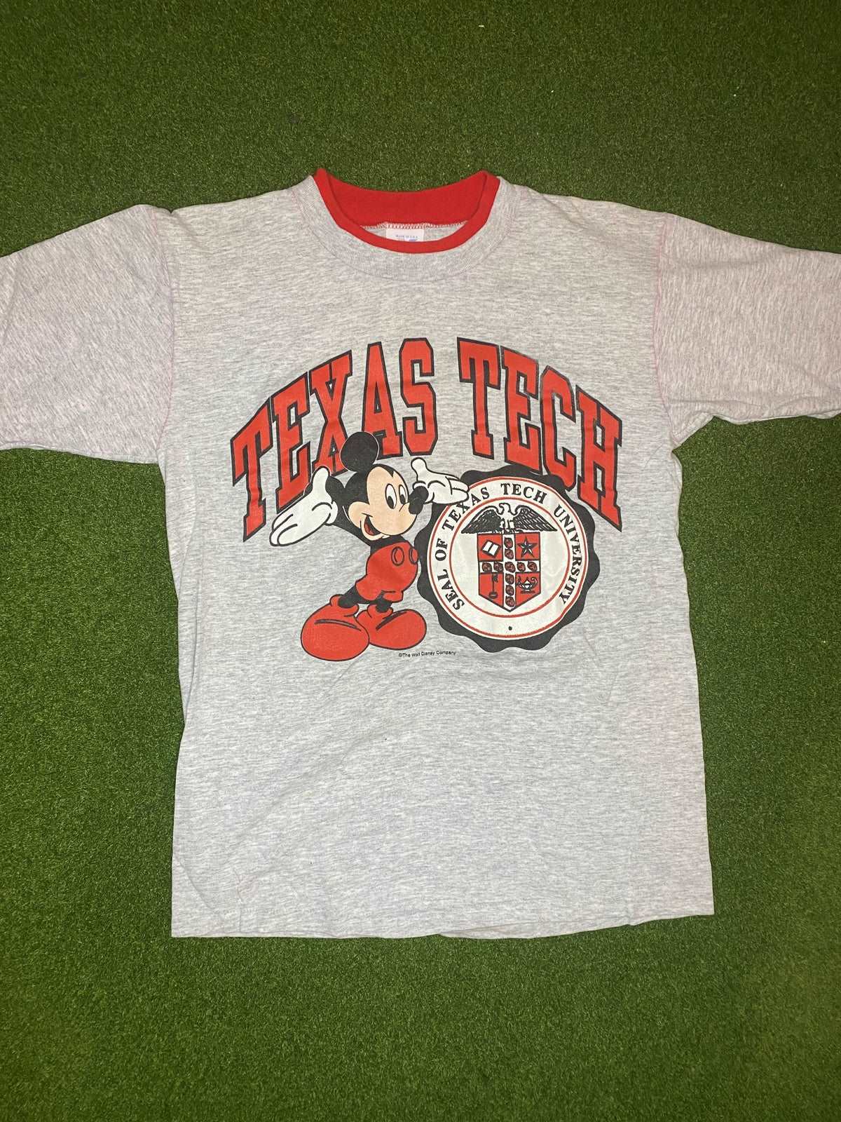 90s Texas Tech - Mickey Mouse Crossover - Vintage College Tee Shirt (Small) - Gametime Vintage