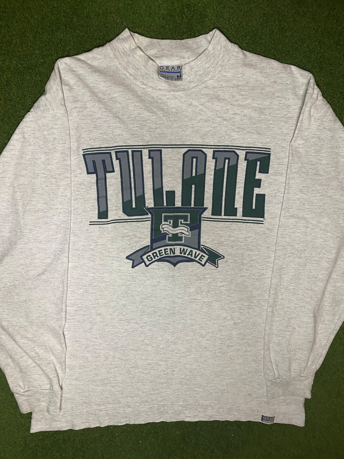 90s Tulane Green Wave - Vintage College Long Sleeve (Medium) - Gametime Vintage