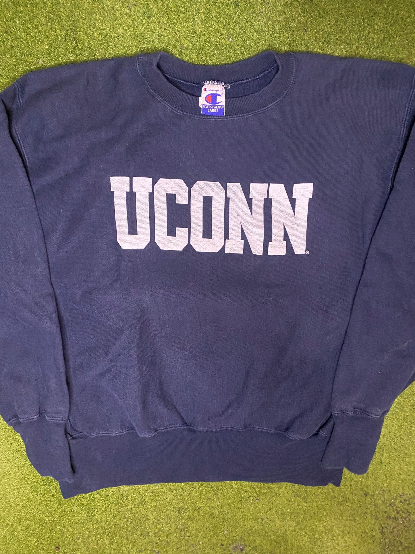 90s UConn Huskies - Reverse Weave - Vintage College Sweatshirt (Large) - Gametime Vintage