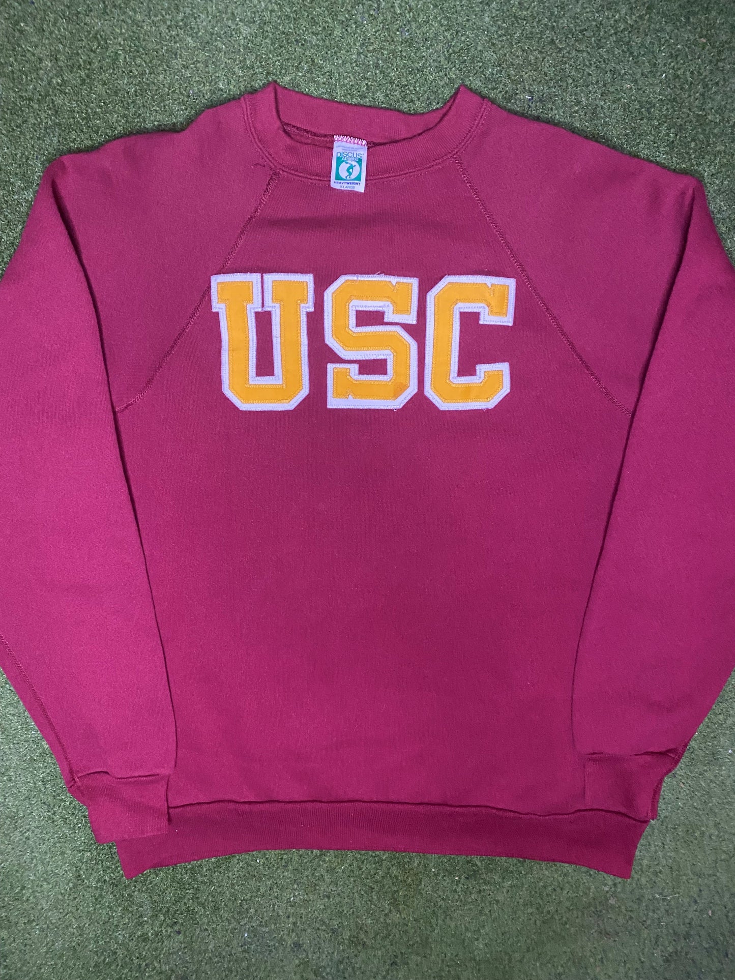 90s USC Trojans - Patch Letters - Vintage College Sweatshirt (XL) - Gametime Vintage