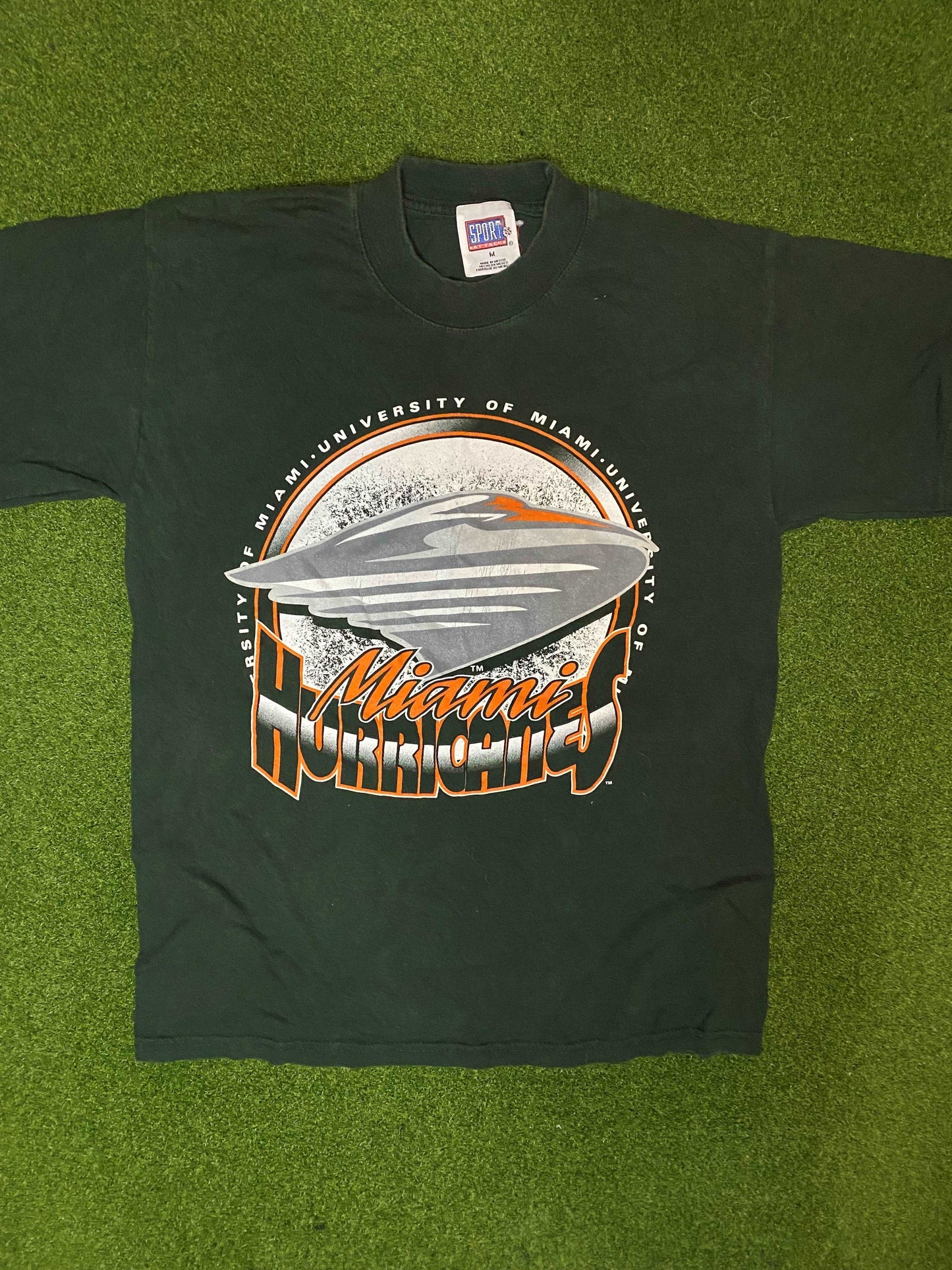 90s Miami Hurricanes - Vintage College Tee Shirt (Medium) - Gametime Vintage