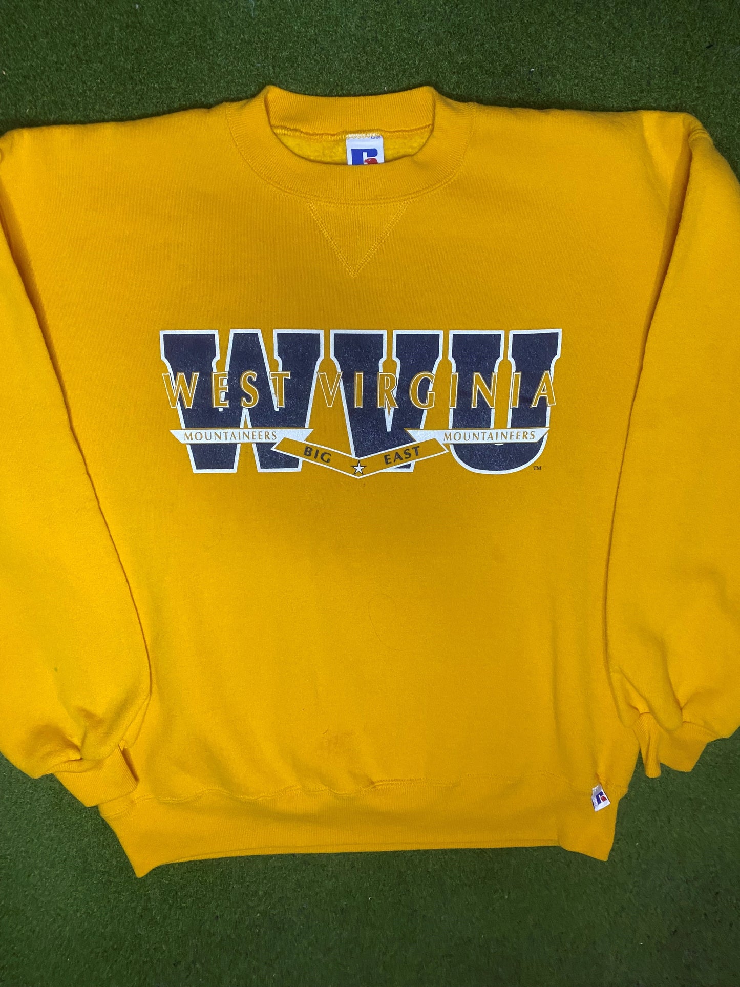 90s West Virginia Mountaineers - Vintage College Sweatshirt (Large) - Gametime Vintage
