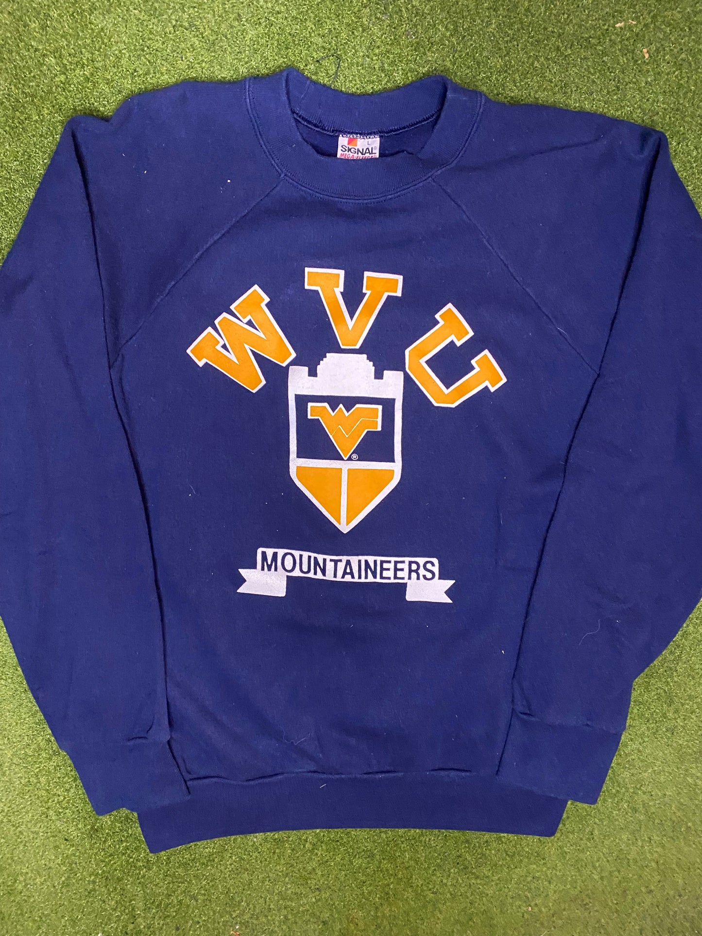 90s WVU Mountaineers - Vintage College Sweatshirt (Large) - Gametime Vintage