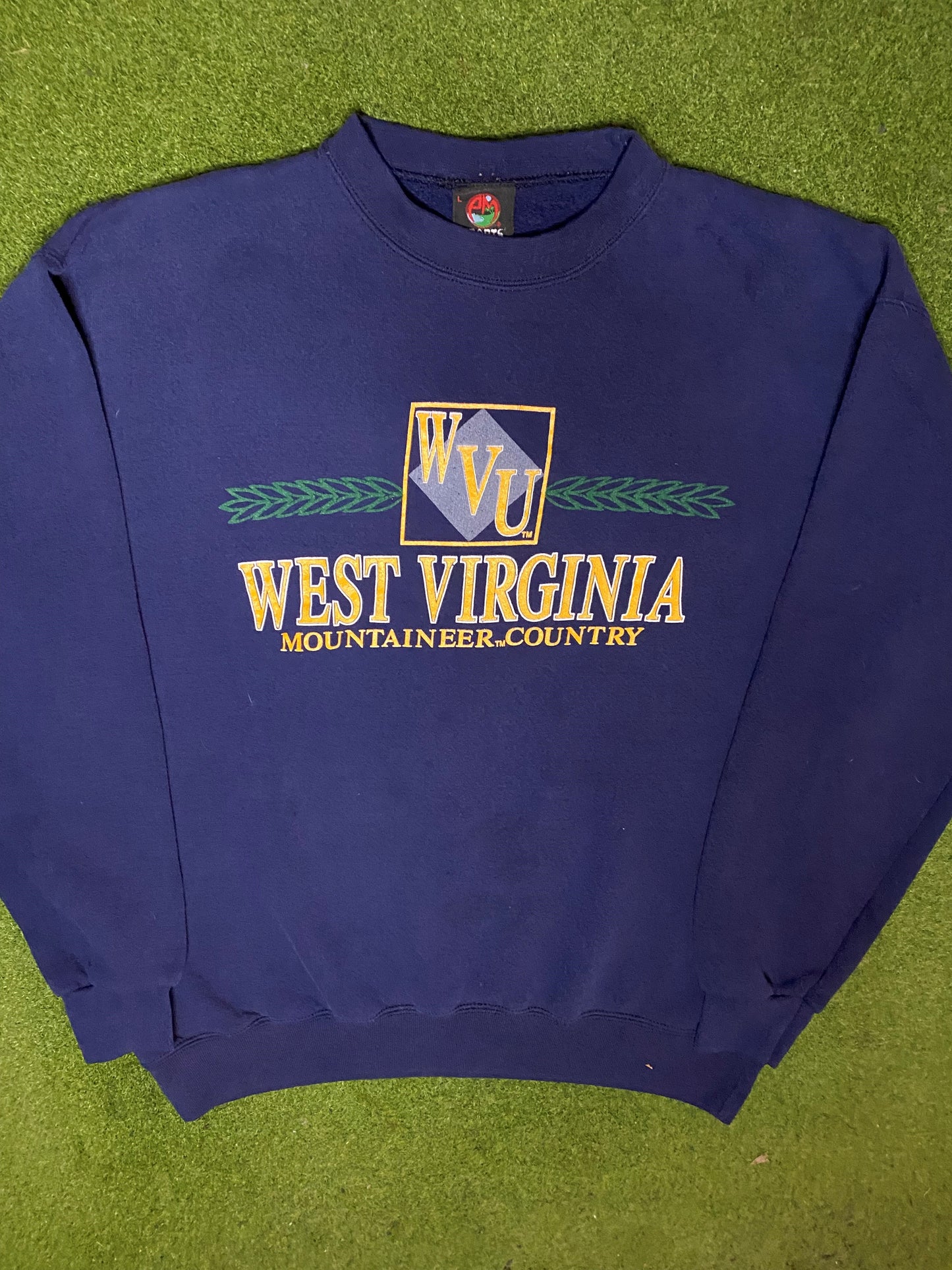 90s West Virginia Mountaineers - Vintage College Sweatshirt (Large) - Gametime Vintage