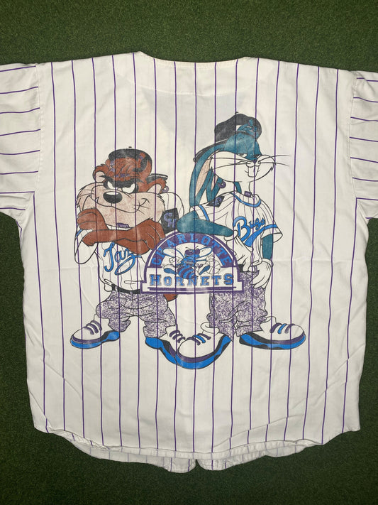 90s Charlotte Hornets - Bugs & Taz - Vintage NBA Baseball Jersey (Medium)