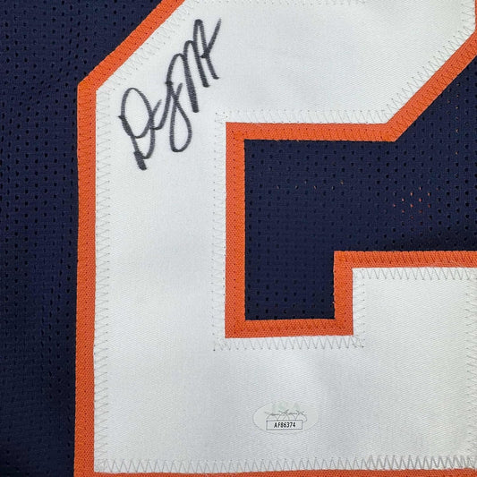 Framed Autographed/Signed D.J. DJ Moore 35x39 Chicago Retro Blue Football Jersey Beckett JSA COA