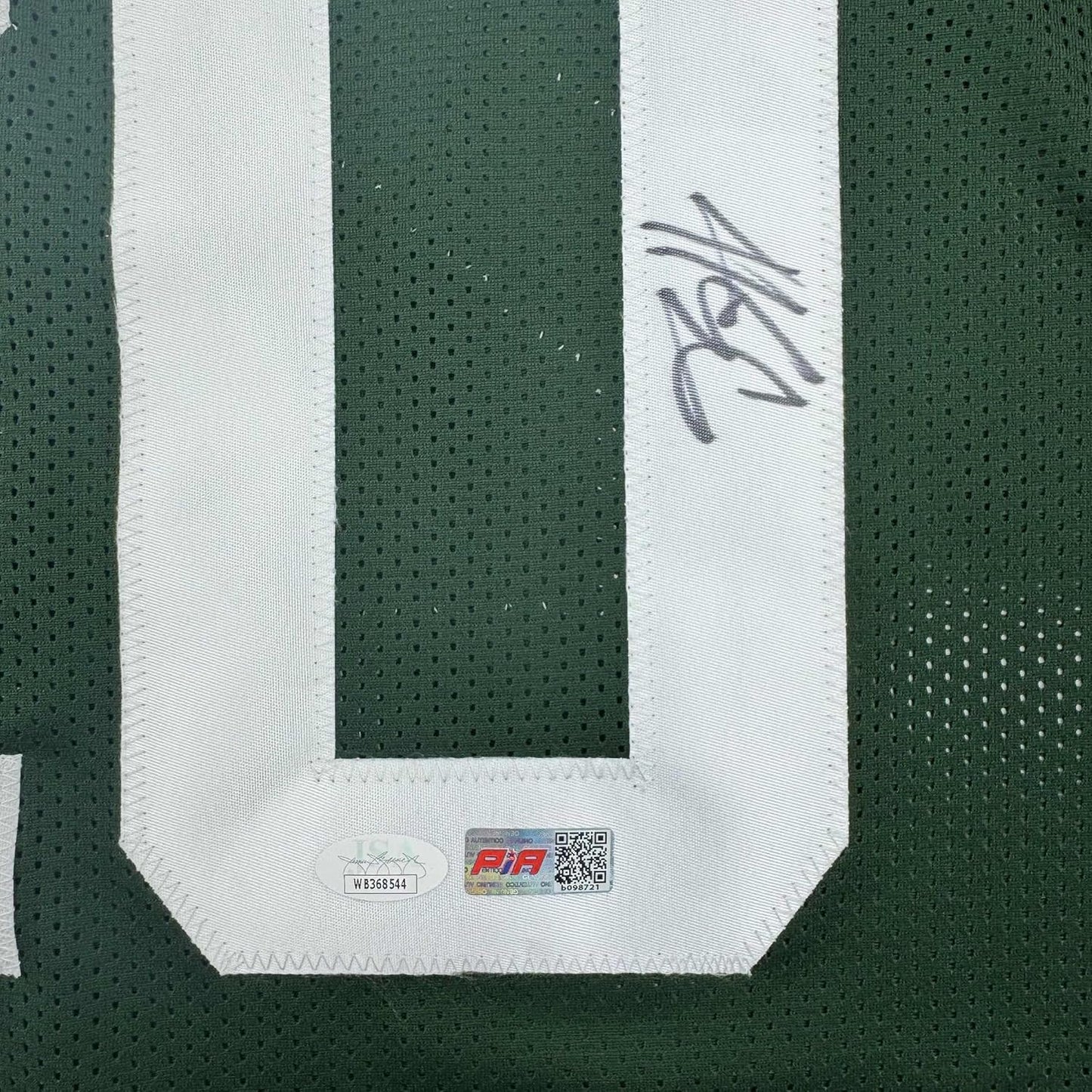 Framed Autographed/Signed Breece Hall 35x39 New York Green Football Jersey JSA COA