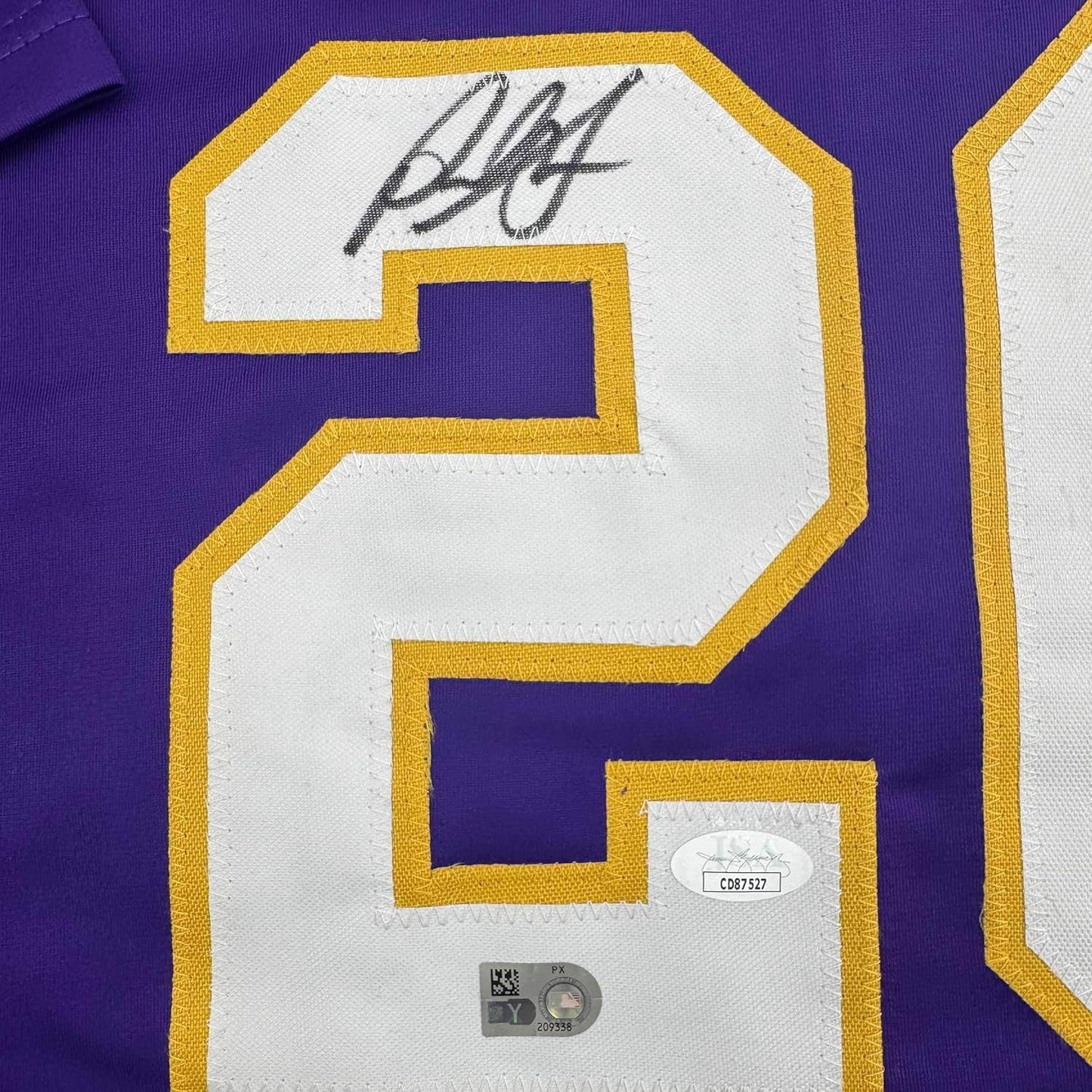 Framed Autographed/Signed Paul Skenes 35x39 Purple LSU College Baseball Jersey JSA COA