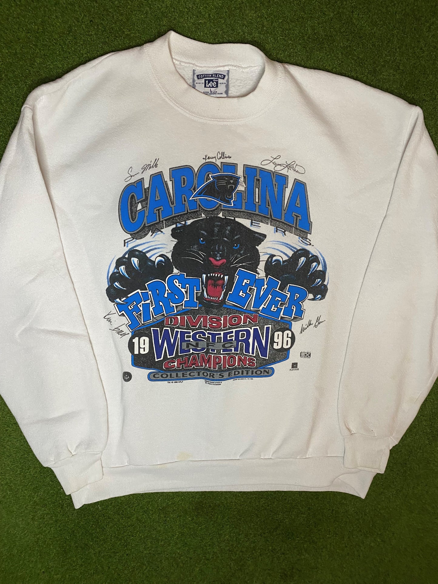 1996 Carolina Panthers - First Ever West Div Champs - Vintage NFL Sweatshirt (Large) - Gametime Vintage