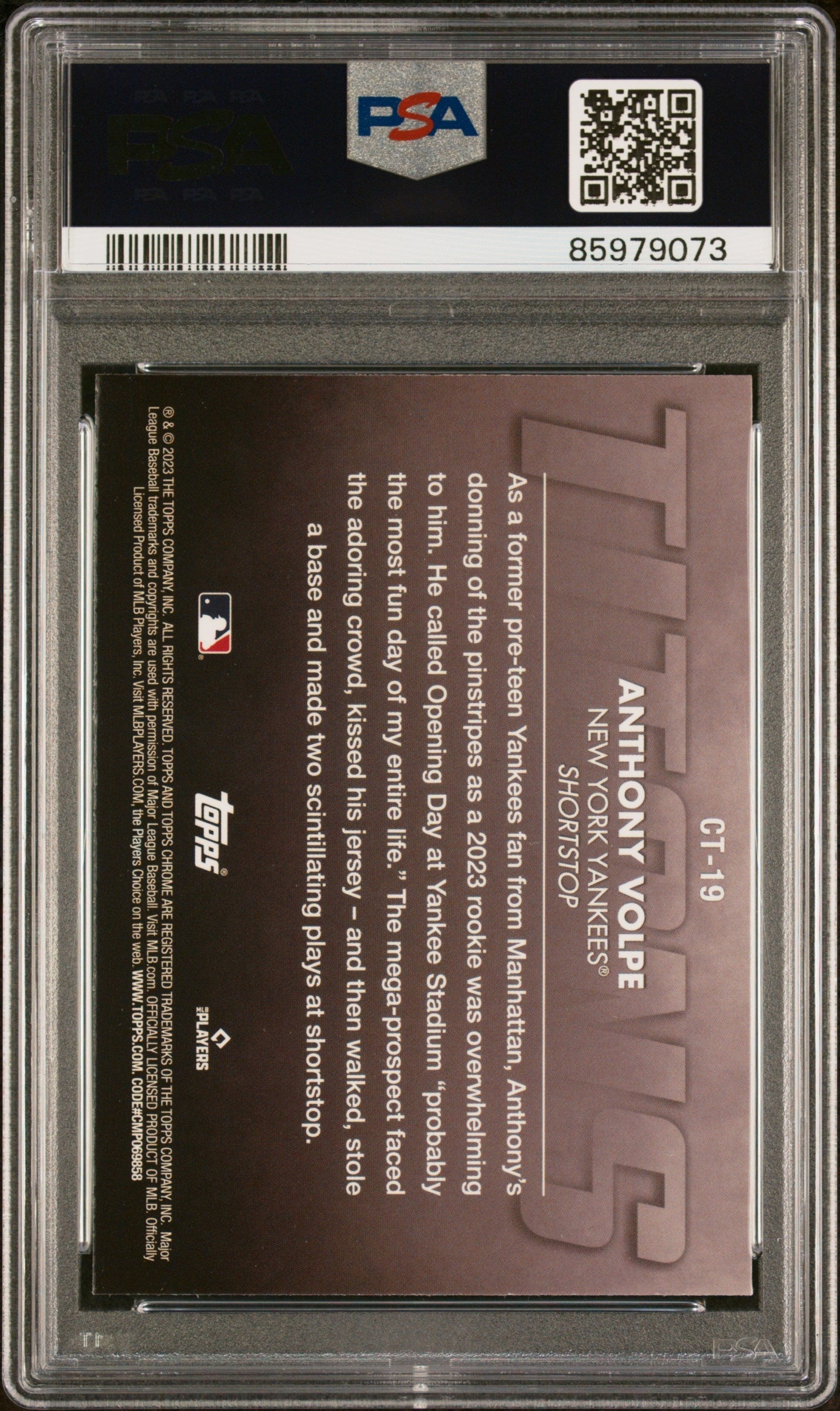 Graded 2023 Topps Chrome Anthony Volpe #CT19 Titans Rookie RC Baseball Card PSA 10 Gem Mint