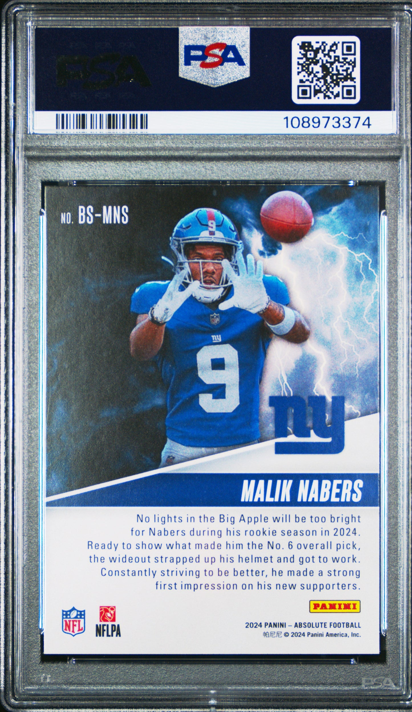 Graded 2024 Panini Absolute Malik Nabers #BSMNS By Storm Rookie RC Football Card PSA 8 Near Mint