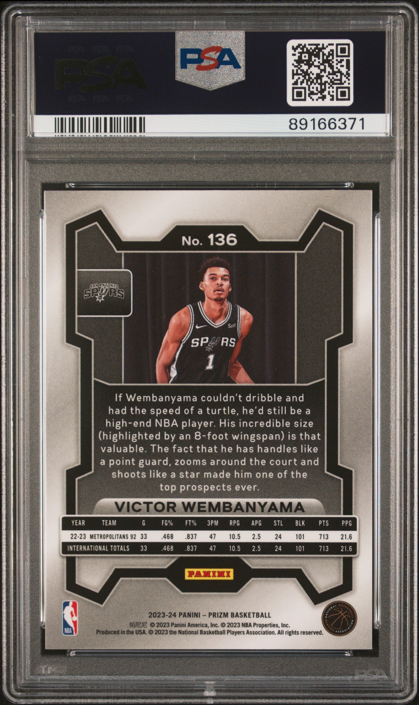 Graded 2023 Panini Prizm Victor Wembanyama #136 Rookie RC Basketball Card PSA 8 Near Mint