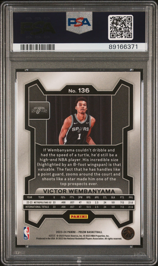 Graded 2023 Panini Prizm Victor Wembanyama #136 Rookie RC Basketball Card PSA 8 Near Mint