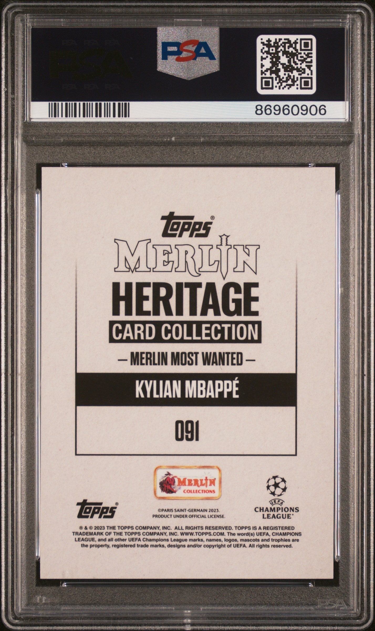 Graded 2023 Topps Merlin Heritage UCC Kylian Mbappe #91 Soccer Card PSA 10 Gem Mint