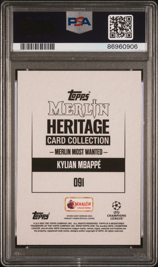 Graded 2023 Topps Merlin Heritage UCC Kylian Mbappe #91 Soccer Card PSA 10 Gem Mint