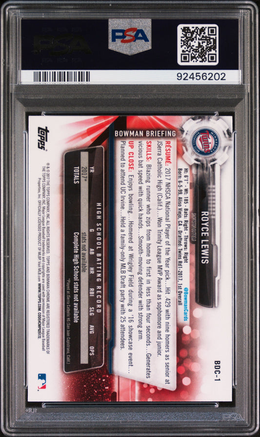 Graded 2017 Topps Bowman Draft Royce Lewis #BDC1 Chrome Batting Rookie RC Baseball Card PSA 10 Gem Mint