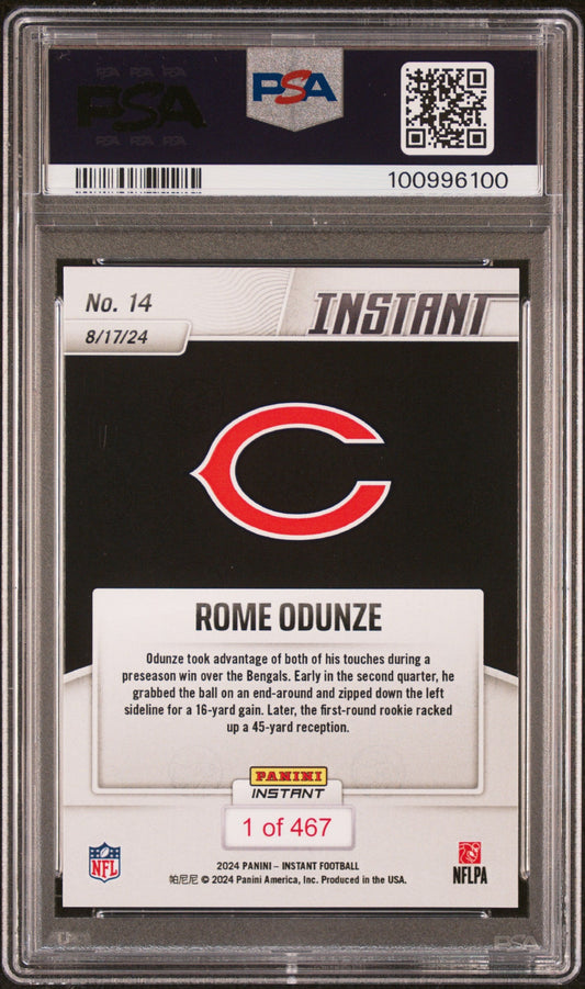 Graded 2024 Panini Instant NFL Rome Odunze #14 Rookie RC Football Card PSA 10 Gem Mint