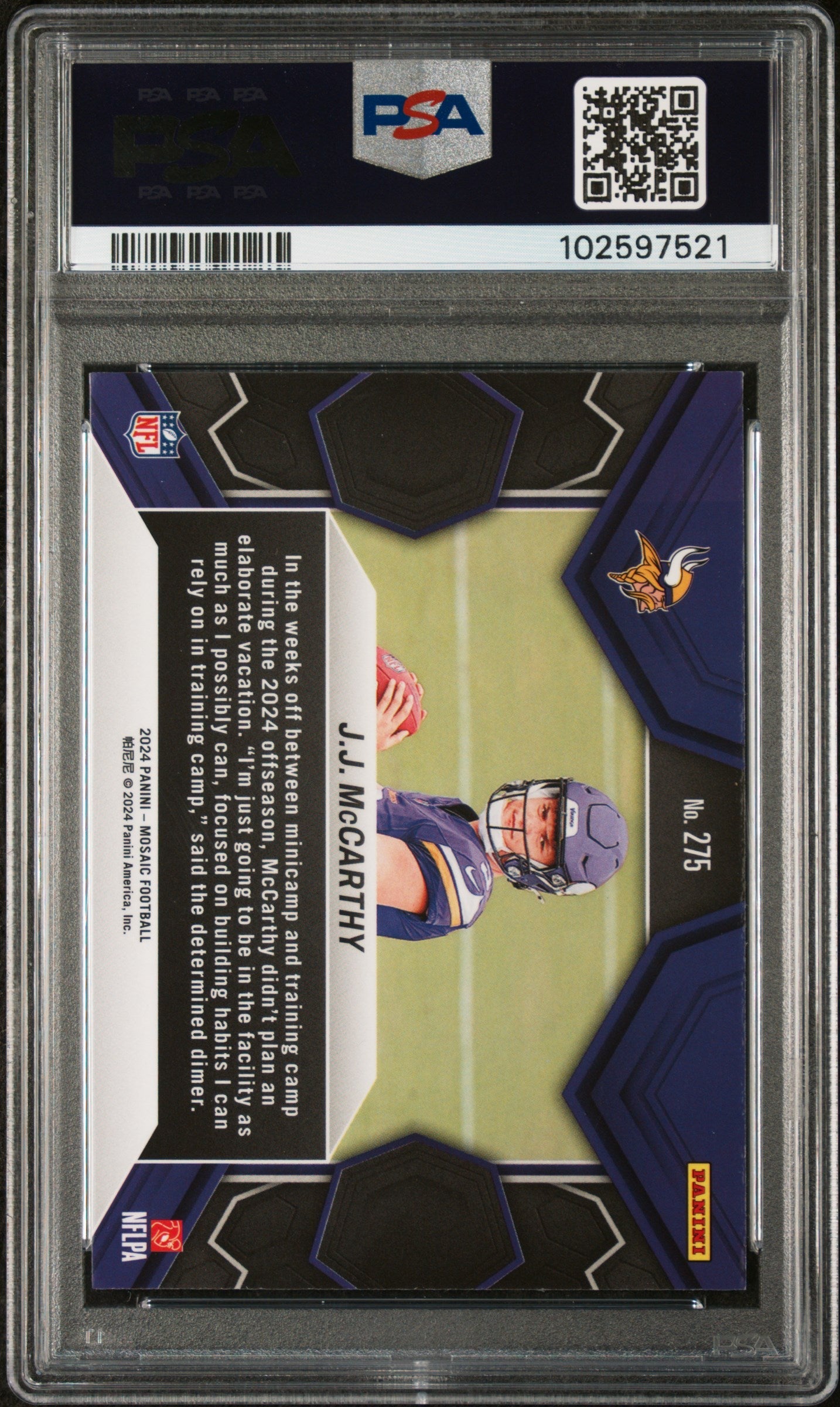 Graded 2024 Panini Mosaic JJ McCarthy #275 Rookie RC Football Card PSA 10 Gem Mint