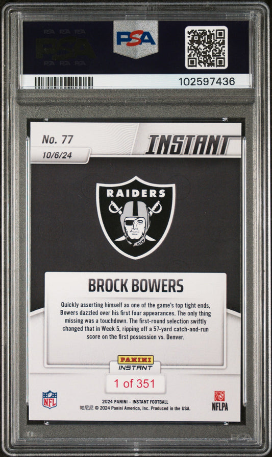 Graded 2024 Panini Instant NFL Brock Bowers #77 Rookie RC Football Card PSA 10 Gem Mint