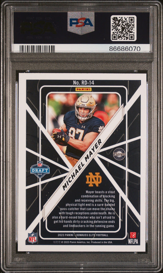 Graded 2023 Panini Donruss Elite Michael Mayer #14 Rookie on Deck Rookie RC Football Card PSA 10 Gem Mint