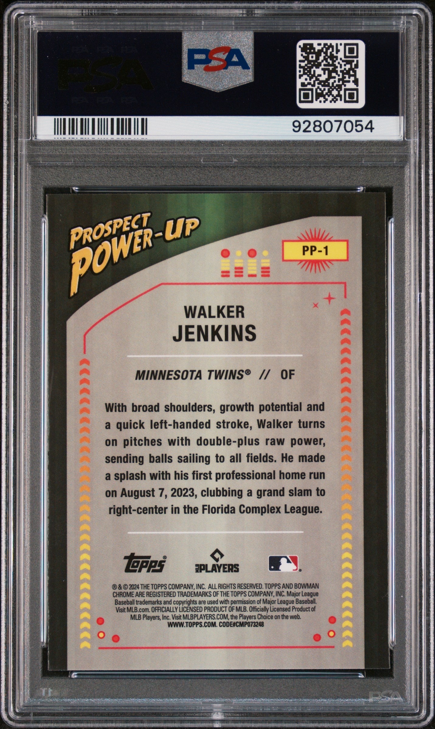 Graded 2024 Topps Bowman Walker Jenkins #PP1 Prospect Power Up Rookie RC Baseball Card PSA 10 Gem Mint