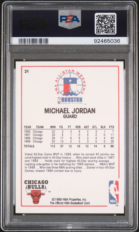 Graded 1989 Hoops Michael Jordan #21 All Star Basketball Card PSA 9 Mint