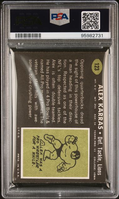Graded 1969 Topps Alex Karras #123 Football Card PSA 4 VG-EX