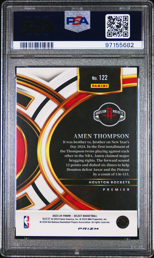 Graded 2023 Panini Select Amen Thompson #122 Red Cracked Ice Rookie RC Basketball Card PSA 10 Gem Mint