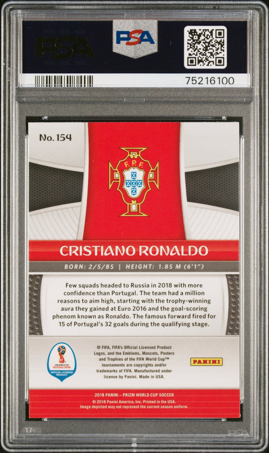Graded 2018 Panini Prizm World Cup Cristiano Ronaldo #154 Soccer Card PSA 10 Gem Mint