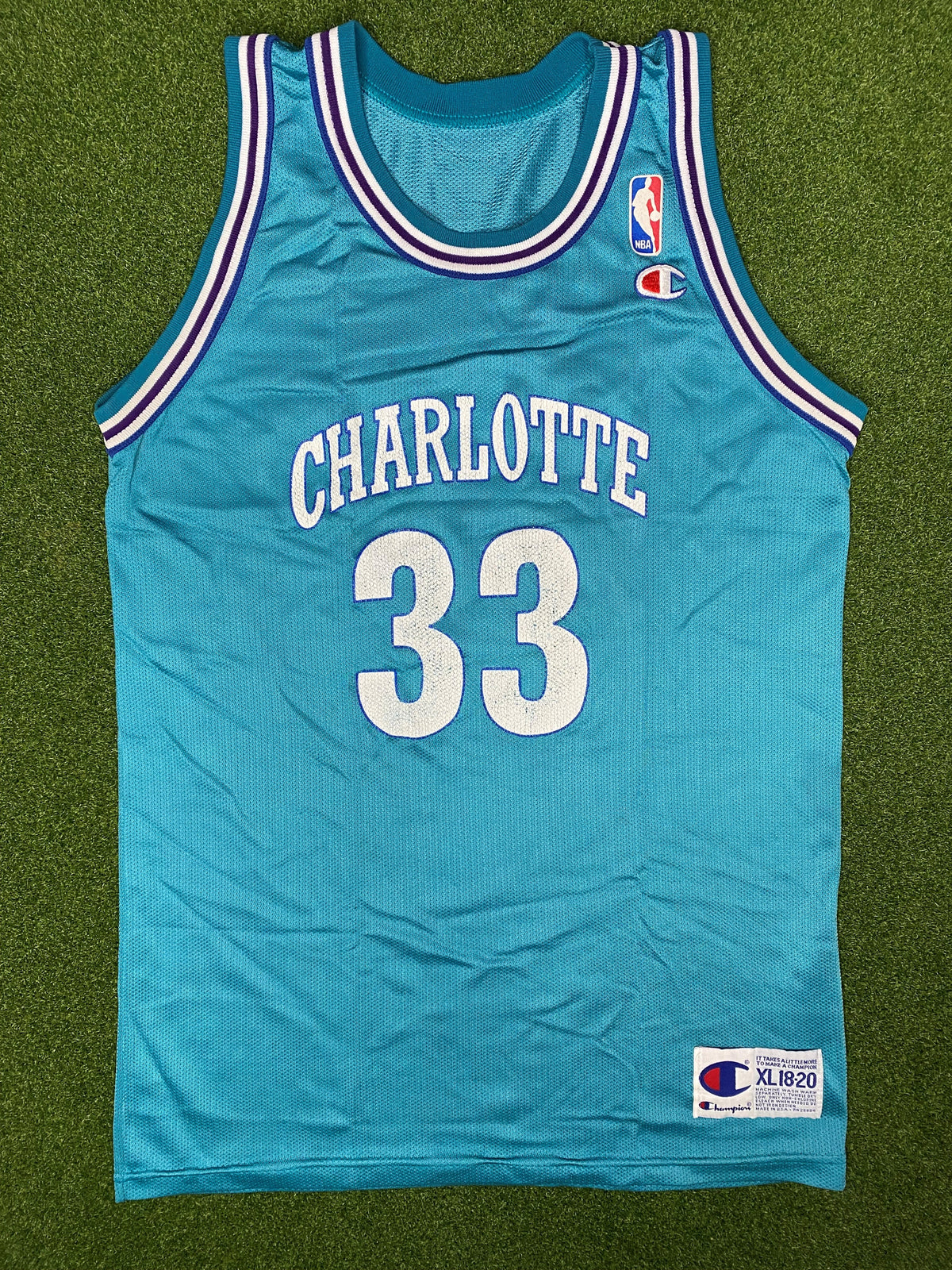 1992-1995 夏洛特黄蜂队 - 阿朗佐·莫宁 #33 - 复古 NBA 球衣 (青年加大码)