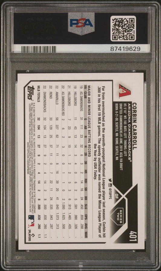 Graded 2023 Topps Corbin Carroll #401 Rainbow Rookie RC Baseball Card PSA 10 Gem Mint