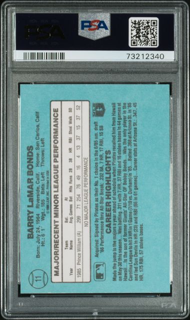 Graded 1986 Donruss Rookies Barry Bonds #11 Rookie RC Baseball Card PSA 7 Near Mint