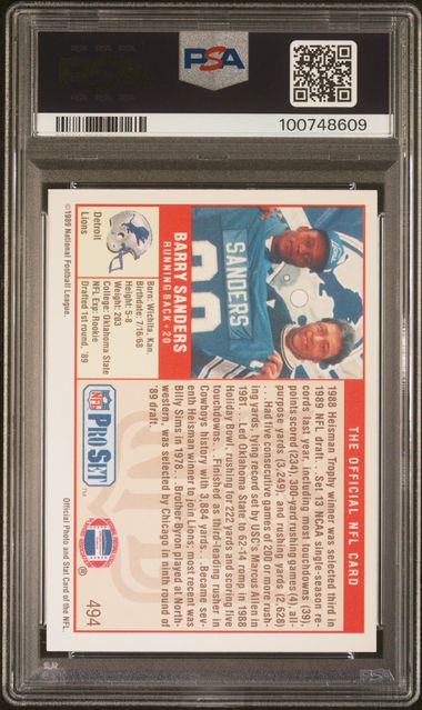 Graded 1989 Pro Set Barry Sanders #494 Rookie RC Football Card PSA 9 Mint